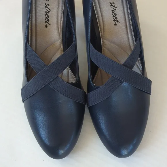 Easy Street Zaylee Faux Leather Criss Cross Strappy Slip On Heels 10M Blue - Picture 7 of 16